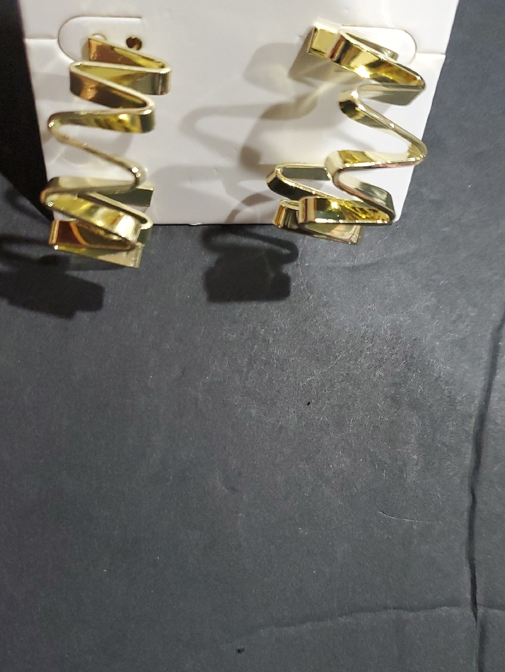 Gold plated zip zag sculptural modern half hoop earrings brand new